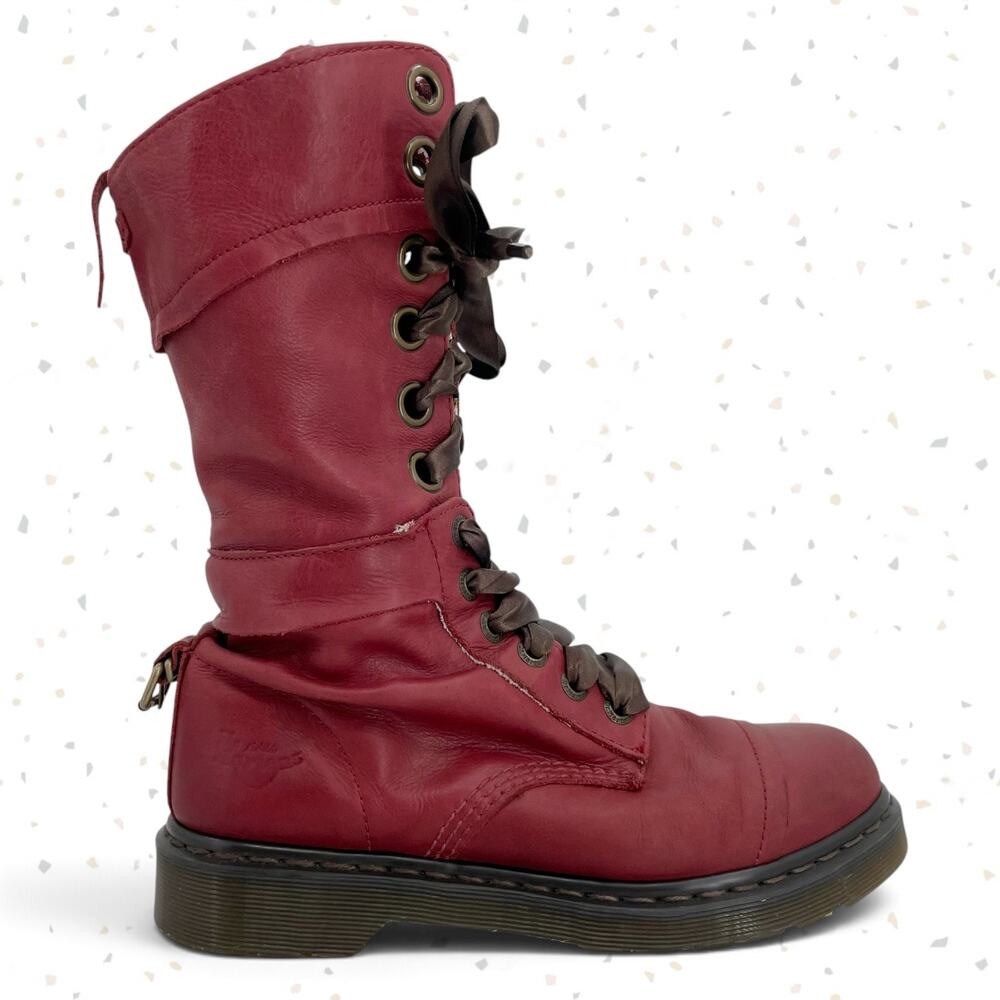 Dr. Martens Triumph Boots Red Oxblood Leather Pirate Fold Down Floral Boots US 9 - Picture 5 of 16